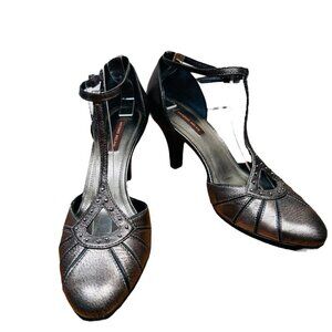Antonio Melani 9 T Strap Heel Pump Pewter Metallic Shimmer